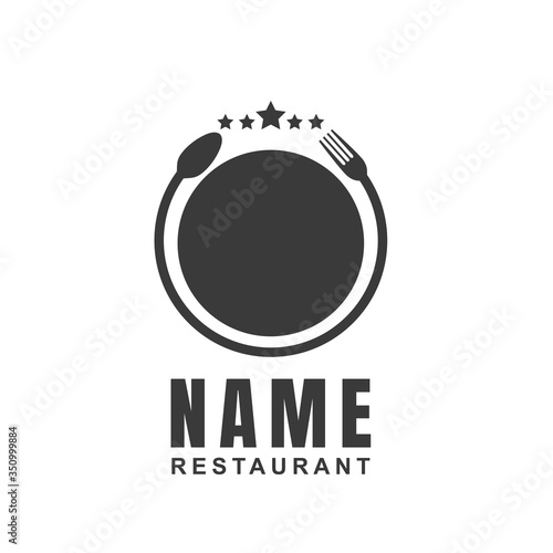 Restaurant logo design template with spoon, fork, and cutlery shape. Minimalist flat icon Cooking culinary concept. Element graphic vector illustration for label catering, chef branding, canteen