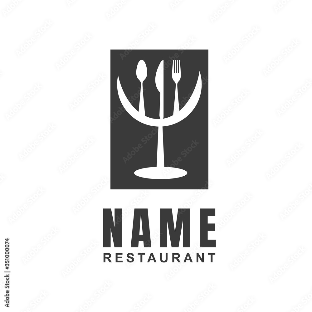 Restaurant logo design template with spoon, fork, and cutlery shape. Minimalist flat icon Cooking culinary concept. Element graphic vector illustration for label catering, chef branding, canteen
