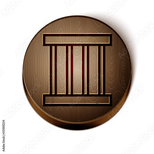 Brown line Prison window icon isolated on white background. Wooden circle button. Vector