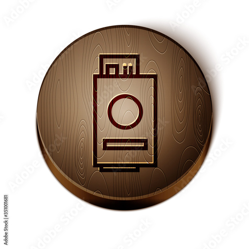 Brown line Passport with ticket icon isolated on white background. Identification Document. Concept travel and tourism. Wooden circle button. Vector