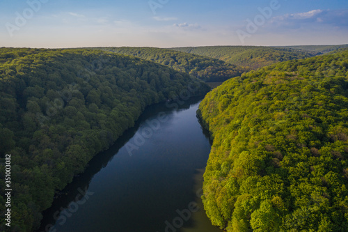 Aerial view on Lake Barvinok by the Barvinok river in Novyi Rozdol ( New Rozdol ). Lviv district, western Ukraine. May 2020 © Сергій Вовк