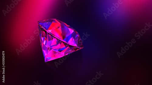 Diamond under neon lights. 3D-rendering.