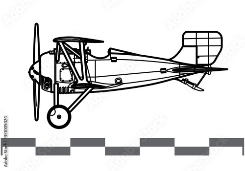 Siemens-Schuckert D.III. World War 1 combat aircraft. Side view. Image for illustration and infographics.