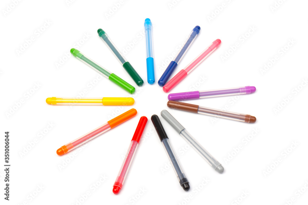 Colorful marker pen set on isolated background with clipping path. Vivid highlighter and blank space for your design or montage