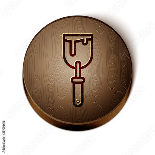 Brown line Putty knife icon isolated on white background. Spatula repair tool. Spackling or paint instruments. Wooden circle button. Vector