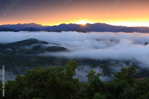 Scenic of spring morning rural landscape at Doi Samer Dao in Si Nan National Park,Nan province,Thailand