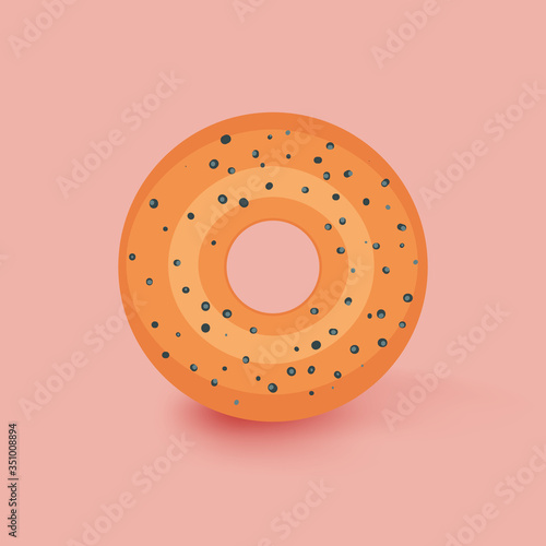 Donut with powder on light orange background. Donut isolated on a white background. Vector illustration. Sweet bakery collection. Delicious appetizing doughnut with sprinkling.