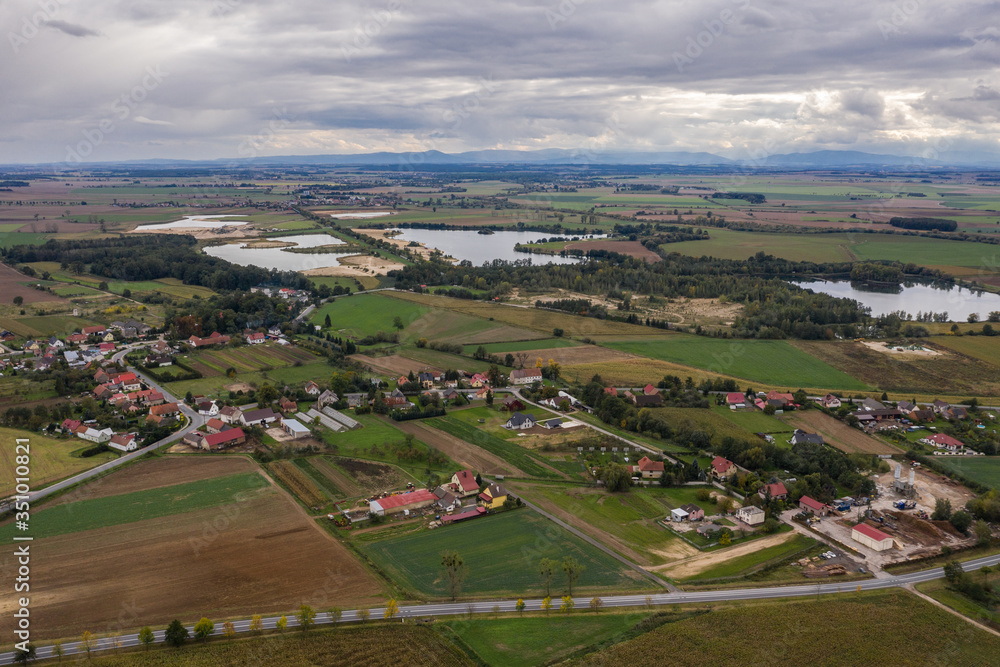 Polish village, field in Nysa county Poland