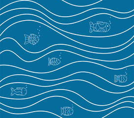 Papier peint photo Vagues de la mer patrons Poissons blancs et vagues bleues  © Julia