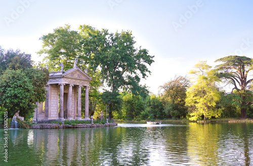 The ruins of Temple of Aesculapius located in the gardens of the Villa Borghese in Rome, Italy.