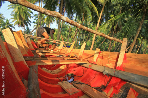 Fishing boat building village Ao Thung Makham Noi, Chumphon Thailand photo