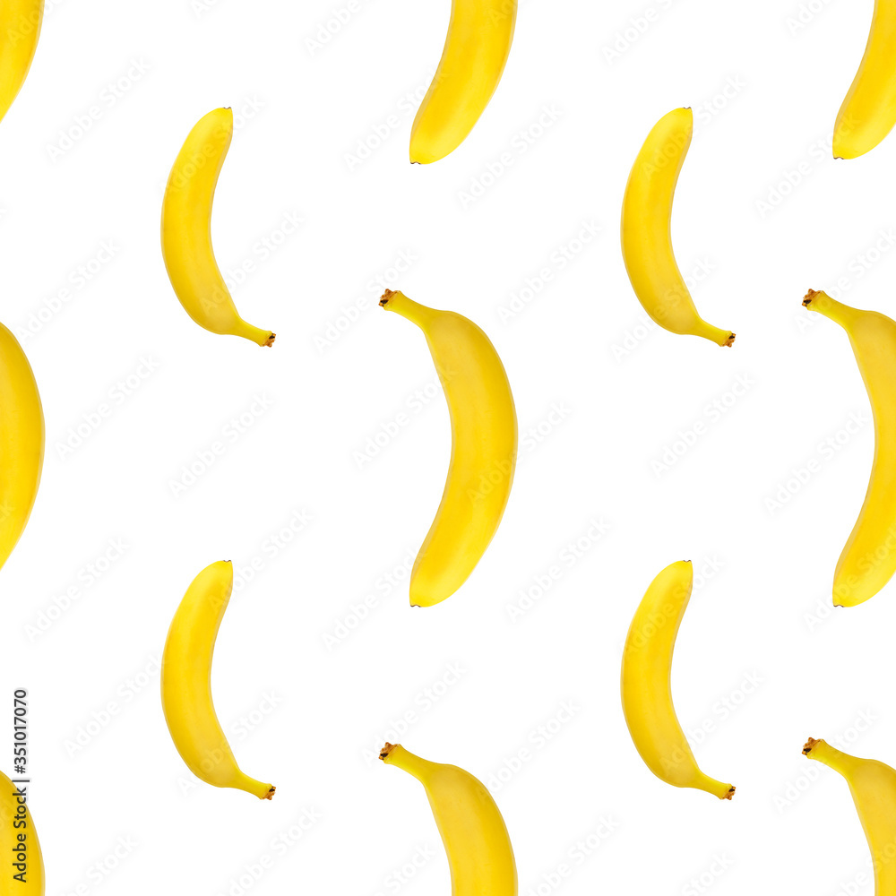 Seamless continuous yellow banana pattern design, isolated on white background