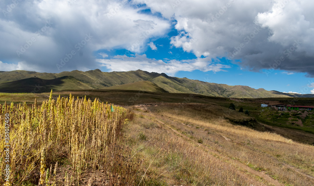 Fototapeta premium Mountainous view of Cusco landscape in the Peruvian highlands