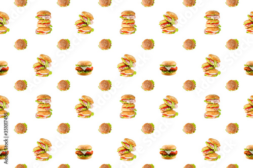 Burger Seamless continuous Pattern Background Design, Isolated on White Background