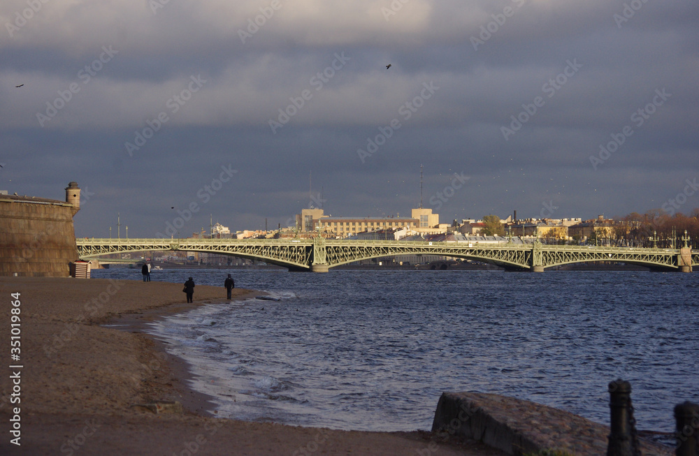 Trinity bridge and the Neva river in Saint Petersburg.