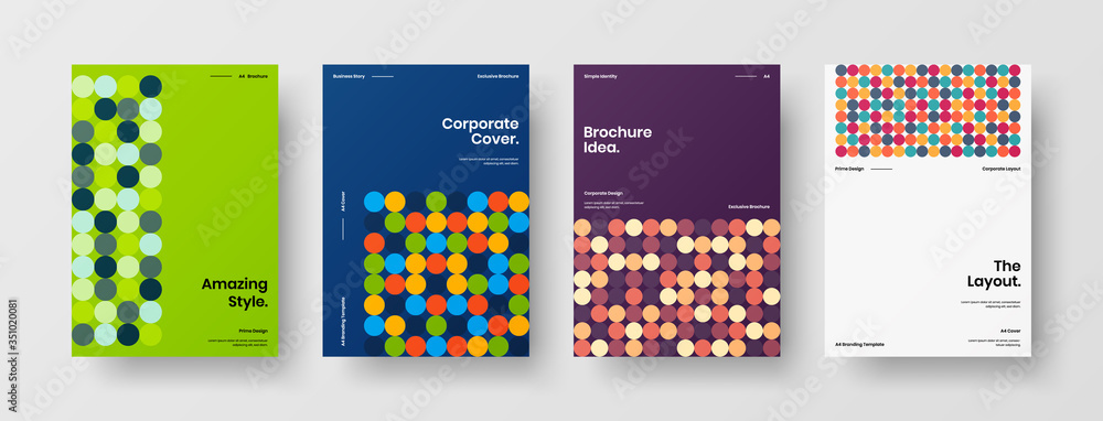 Company identity brochure template collection. Business presentation vector A4 vertical orientation front page mock up set. Corporate report cover abstract geometric illustration design layout bundle. Company identity brochure template collection. Business presentation vector A4 vertical orientation front page mock up set. Corporate report cover abstract geometric illustration design layout bundle.