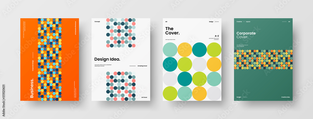 Company identity brochure template collection. Business presentation vector A4 vertical orientation front page mock up set. Corporate report cover abstract geometric illustration design layout bundle. Company identity brochure template collection. Business presentation vector A4 vertical orientation front page mock up set. Corporate report cover abstract geometric illustration design layout bundle.