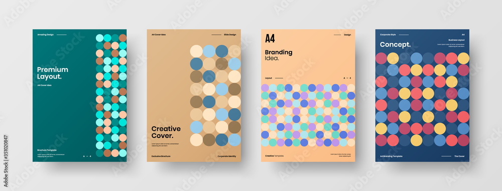 Company identity brochure template collection. Business presentation vector A4 vertical orientation front page mock up set. Corporate report cover abstract geometric illustration design layout bundle. Company identity brochure template collection. Business presentation vector A4 vertical orientation front page mock up set. Corporate report cover abstract geometric illustration design layout bundle.