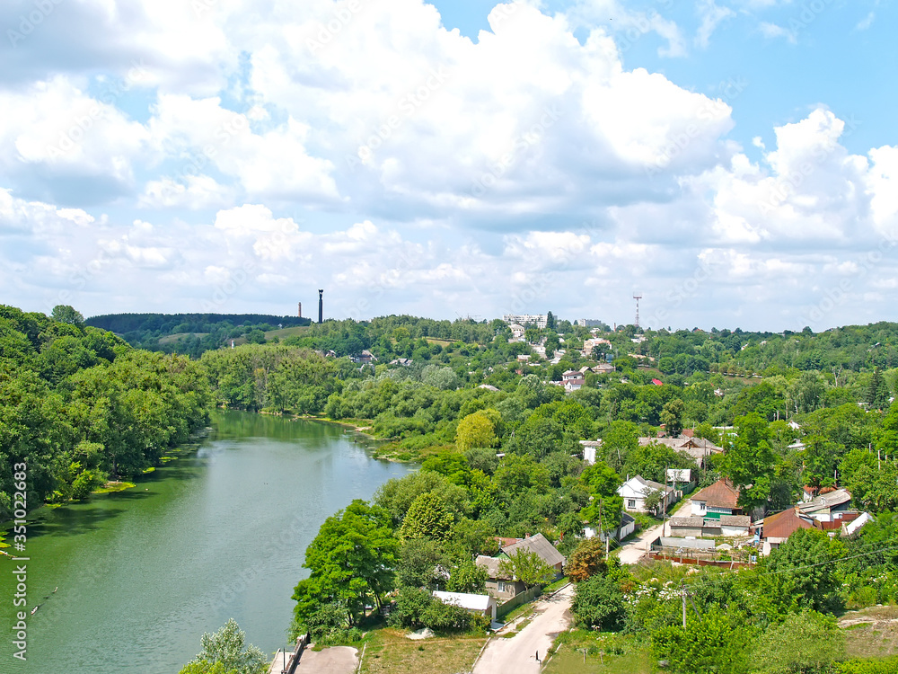 View of the River Teterev and area of private development. Zhytomyr, Ukraine