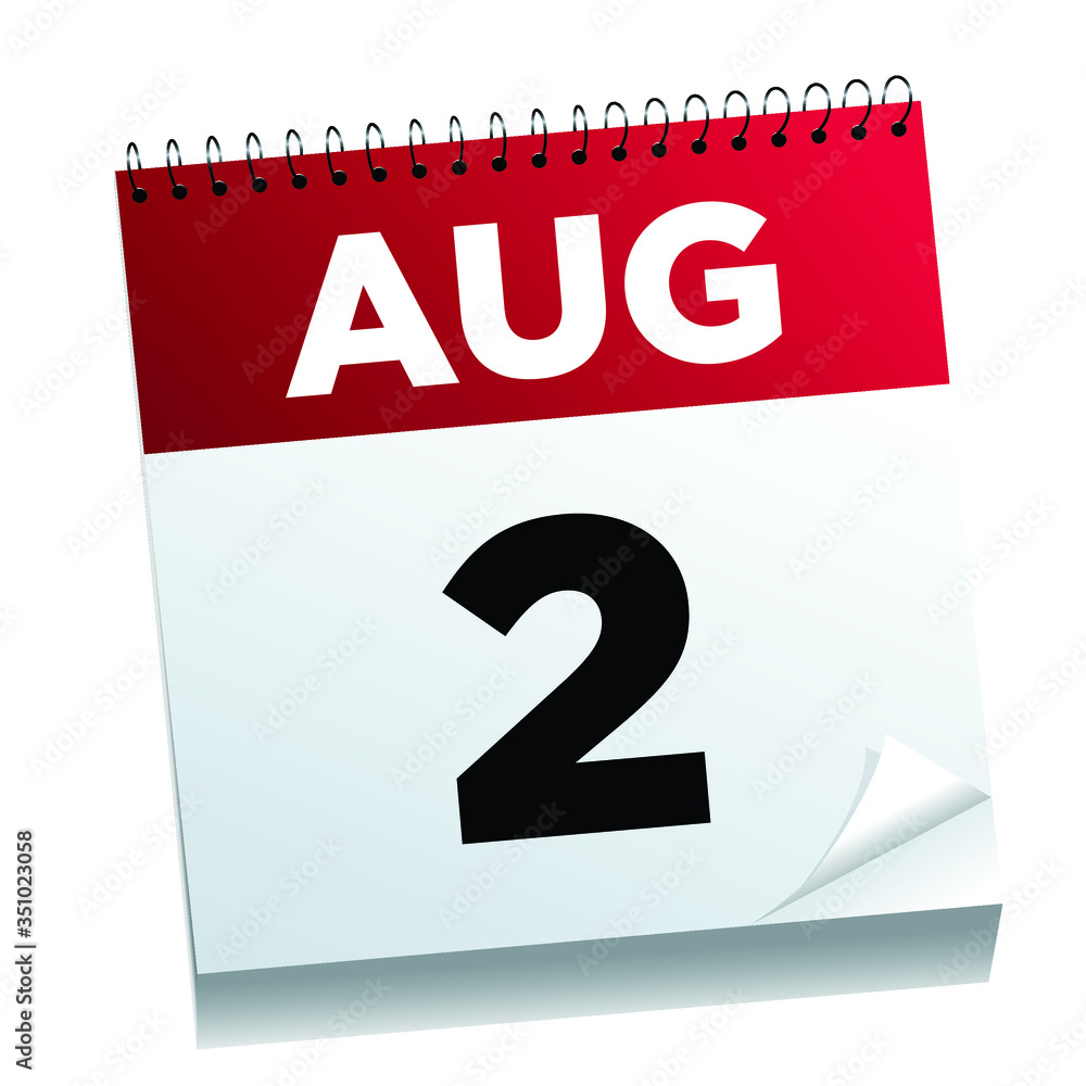 August 2nd on a calendar page - illustrated. August 2nd on a calendar page - illustrated.