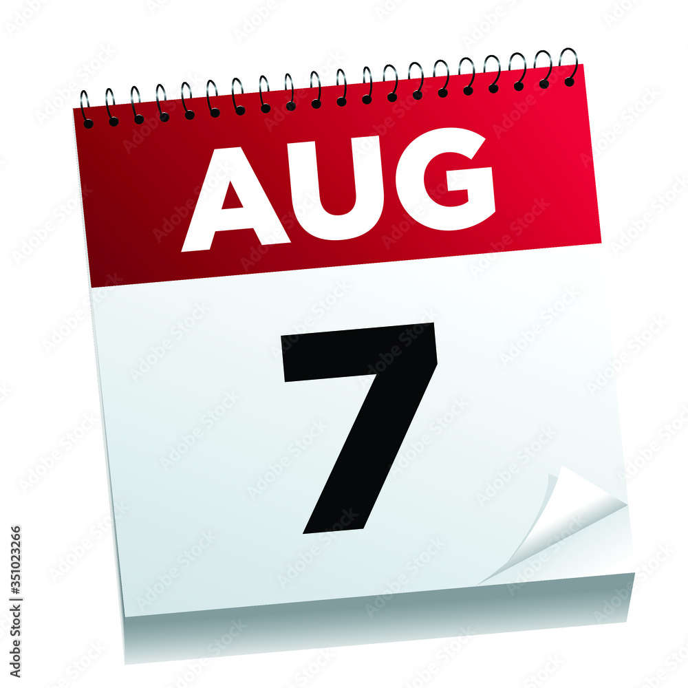 Fototapeta premium August 7th on a calendar page - illustrated.