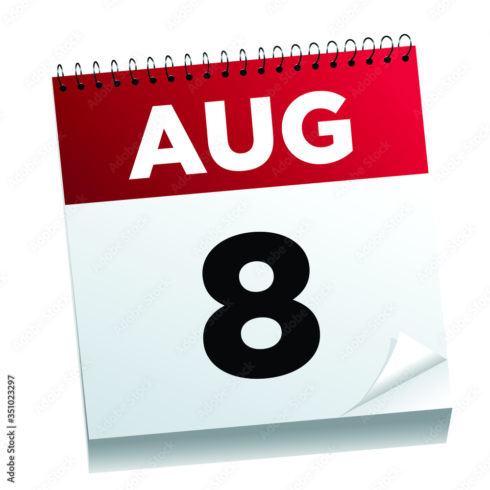 August 8th on a calendar page - illustrated. August 8th on a calendar page - illustrated.