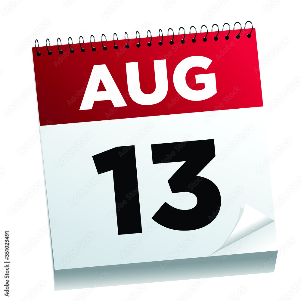 August 13th on a calendar page - illustrated. August 13th on a calendar page - illustrated.