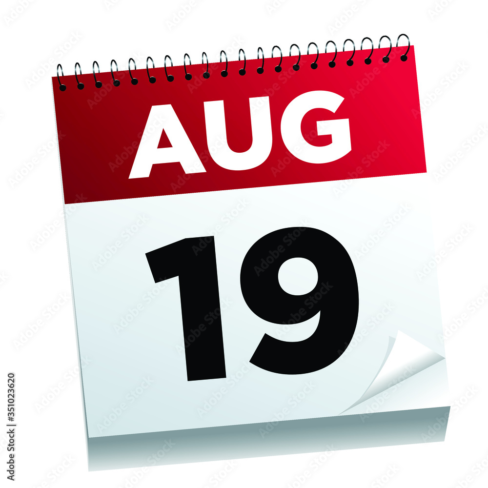 August 19th on a calendar page - illustrated. August 19th on a calendar page - illustrated.