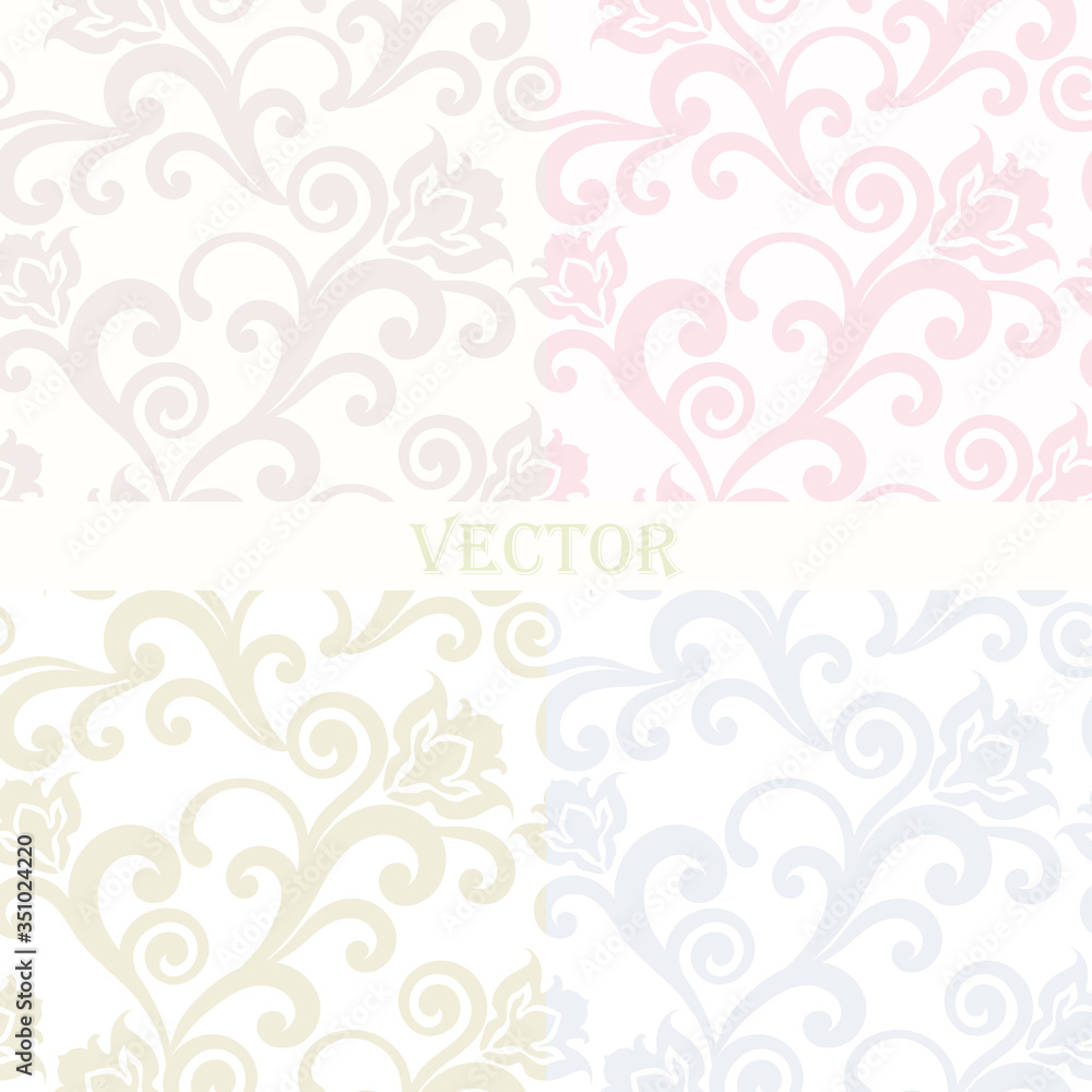 Seamless vintage sets. Floral pattern with ornate ornaments, art Deco and Damask style, pastel shades of the background in the vector. Art print, delicate Wallpaper