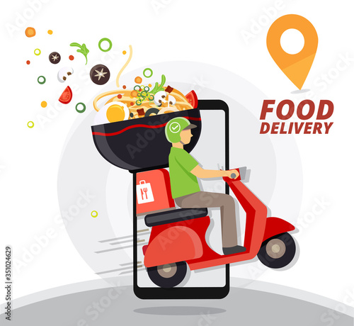 Food delivery service, Fast food delivery, Scooter delivery service , Vector illustration
