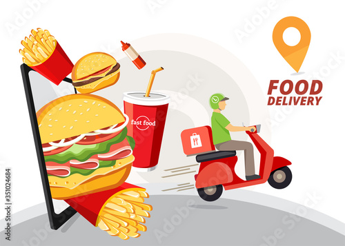 Food delivery service, Fast food delivery, Scooter delivery service , Vector illustration