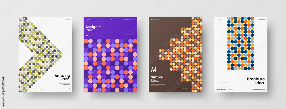 Company identity brochure template collection. Business presentation vector A4 vertical orientation front page mock up set. Corporate report cover abstract geometric illustration design layout bundle. Company identity brochure template collection. Business presentation vector A4 vertical orientation front page mock up set. Corporate report cover abstract geometric illustration design layout bundle.