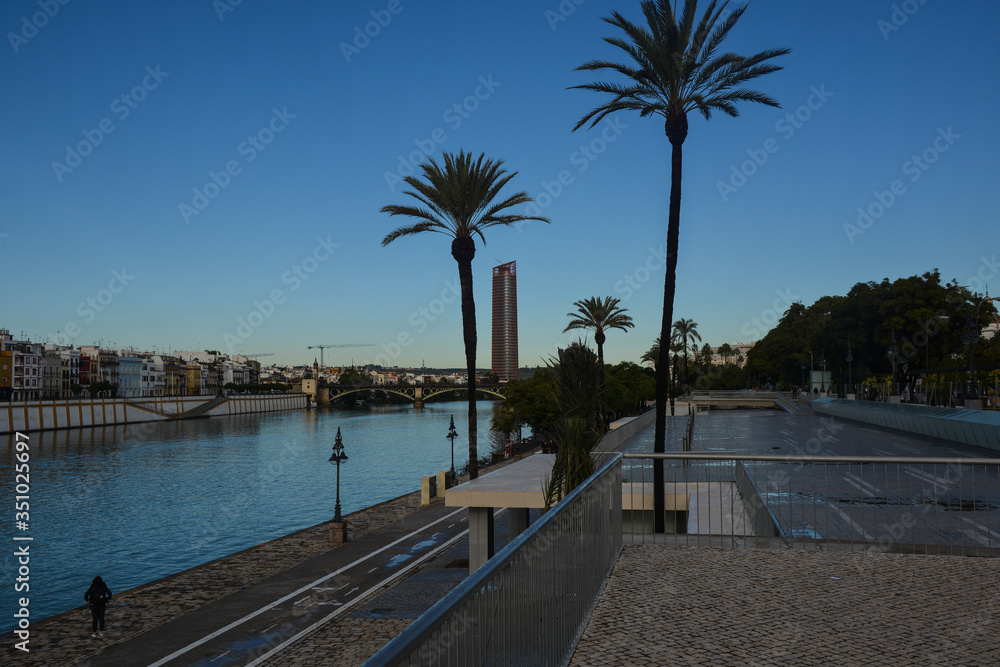 Embankment in Seville in the early morning.