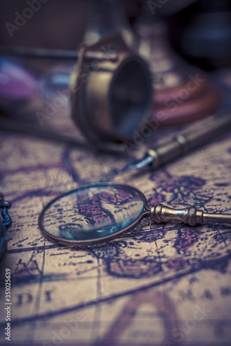Old Map With Magnifying Glass