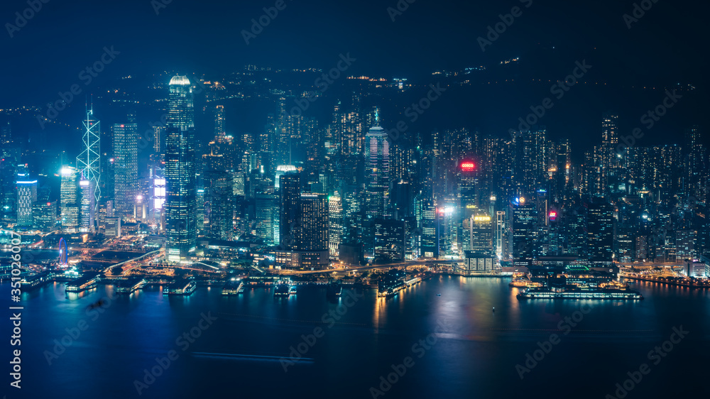 Night View Of Hong Kong Skyscraper Building 