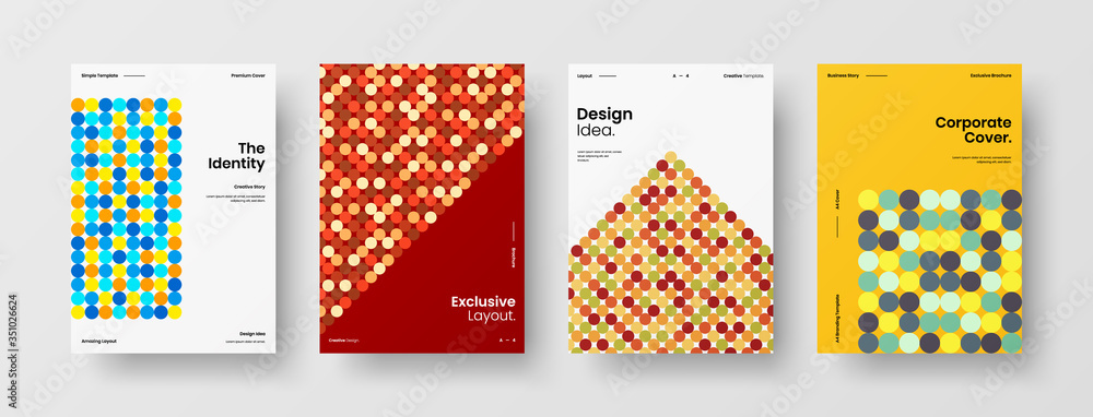 Company identity brochure template collection. Business presentation vector A4 vertical orientation front page mock up set. Corporate report cover abstract geometric illustration design layout bundle. Company identity brochure template collection. Business presentation vector A4 vertical orientation front page mock up set. Corporate report cover abstract geometric illustration design layout bundle.
