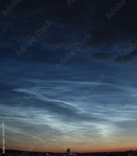 Noctilucent clouds over Poland. Evening sky covered by NLC.