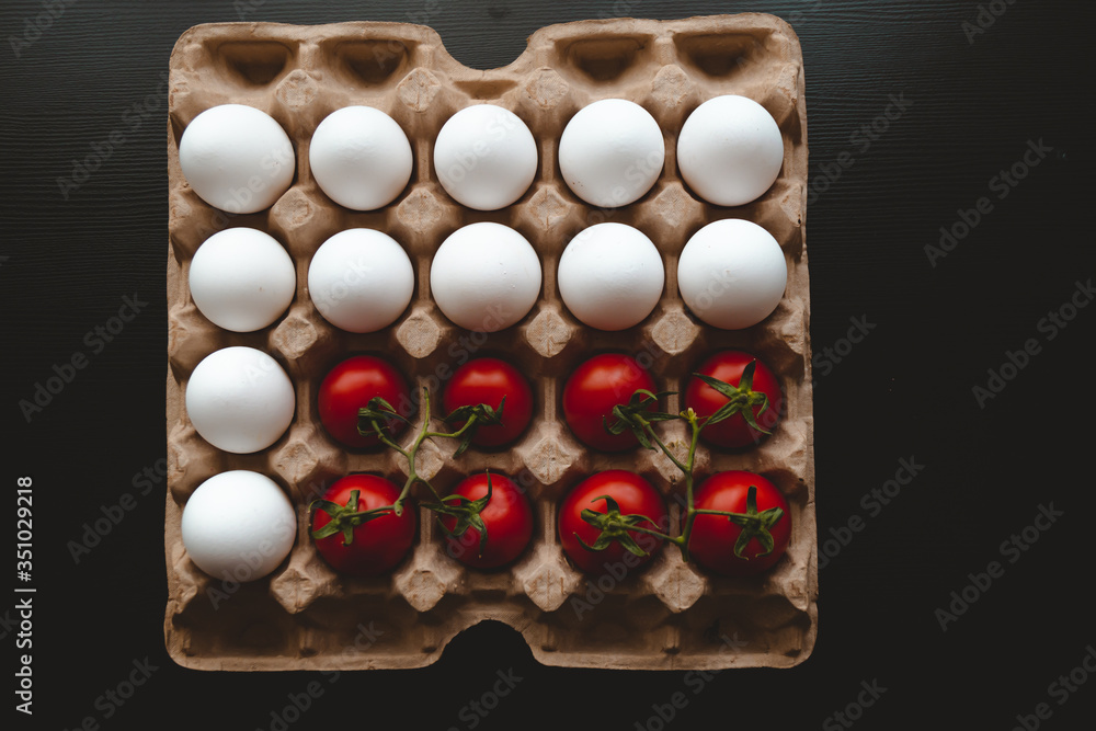 tomatoes and eggs lined up in a row tomatoes and eggs lined up in a row