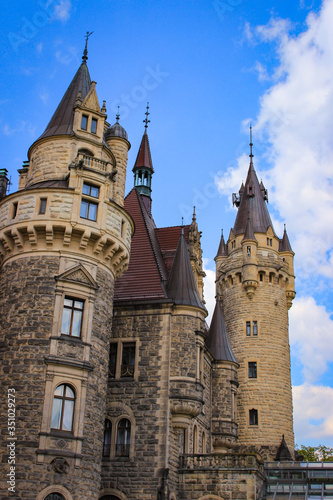 Moszna,  Poland - May 02, 2015: The Moszna Castle. Has been often featured in the list of most beautiful castles in the world