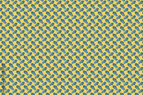 Seamless colorful pattern: a lot of little medical blue gloves on a yellow background.