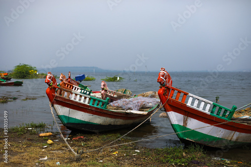 A traditional fishing boat at coast :Fishing is an important source of livelihood in this part of Indian sub-continent.