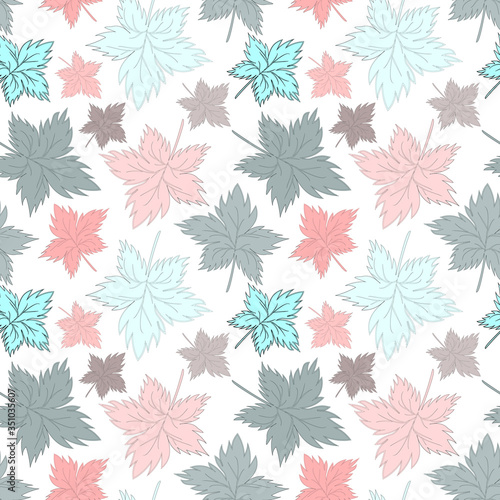 Seamless texture, square, pattern - autumn waltz. Falling leaves of different sizes. A five-leaf. Maple leaf. Figure for the background of the site or blog, textiles, packaging, wallpaper. Vector