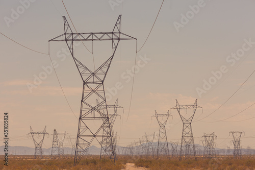 Electricity power lines seen in Nevada desert