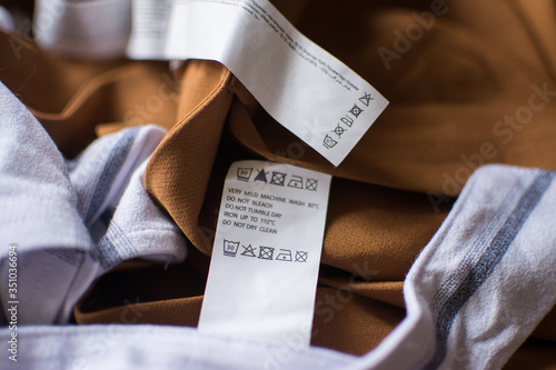 tag label on clothing recommendations for washing clothes fabrics