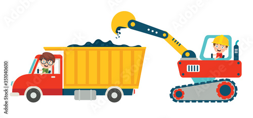 Funny Kid Using Excavator Machine