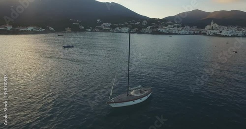 Yacht in the bay of Cadaques. High quality footage photo