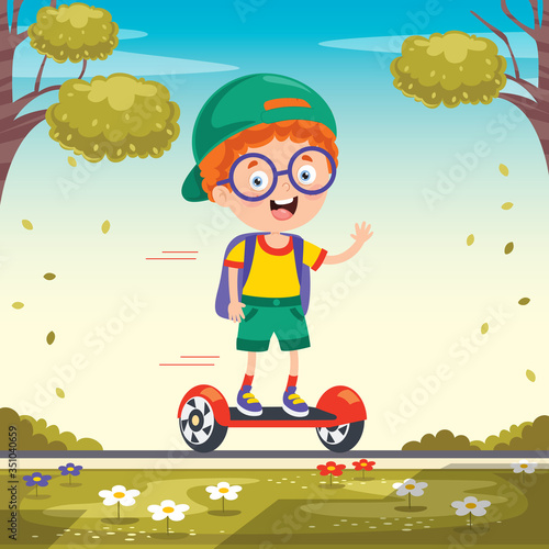 Funny Kid Riding An Electric Hoverboard