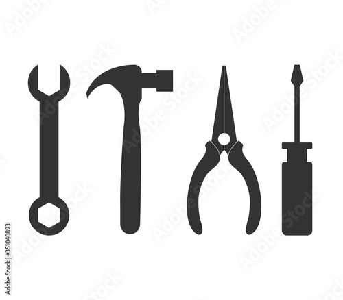 Wrench, Hammer and Screwdriver icons flat vector design. Repair symbol.