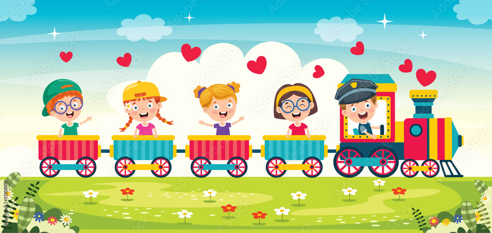 Obraz premium Funny Children Riding On The Train
