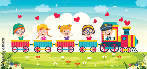 Funny Children Riding On The Train